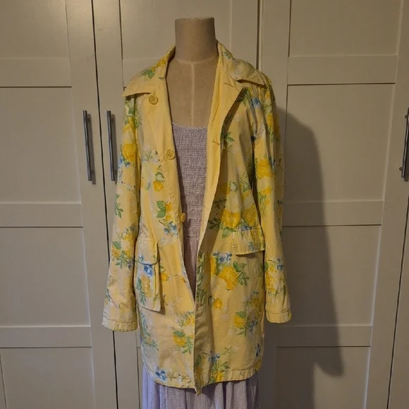 Andrea Viccaro Womens Sz Medium Floral Reversable Yellow Jacket - Picture 3 of 8